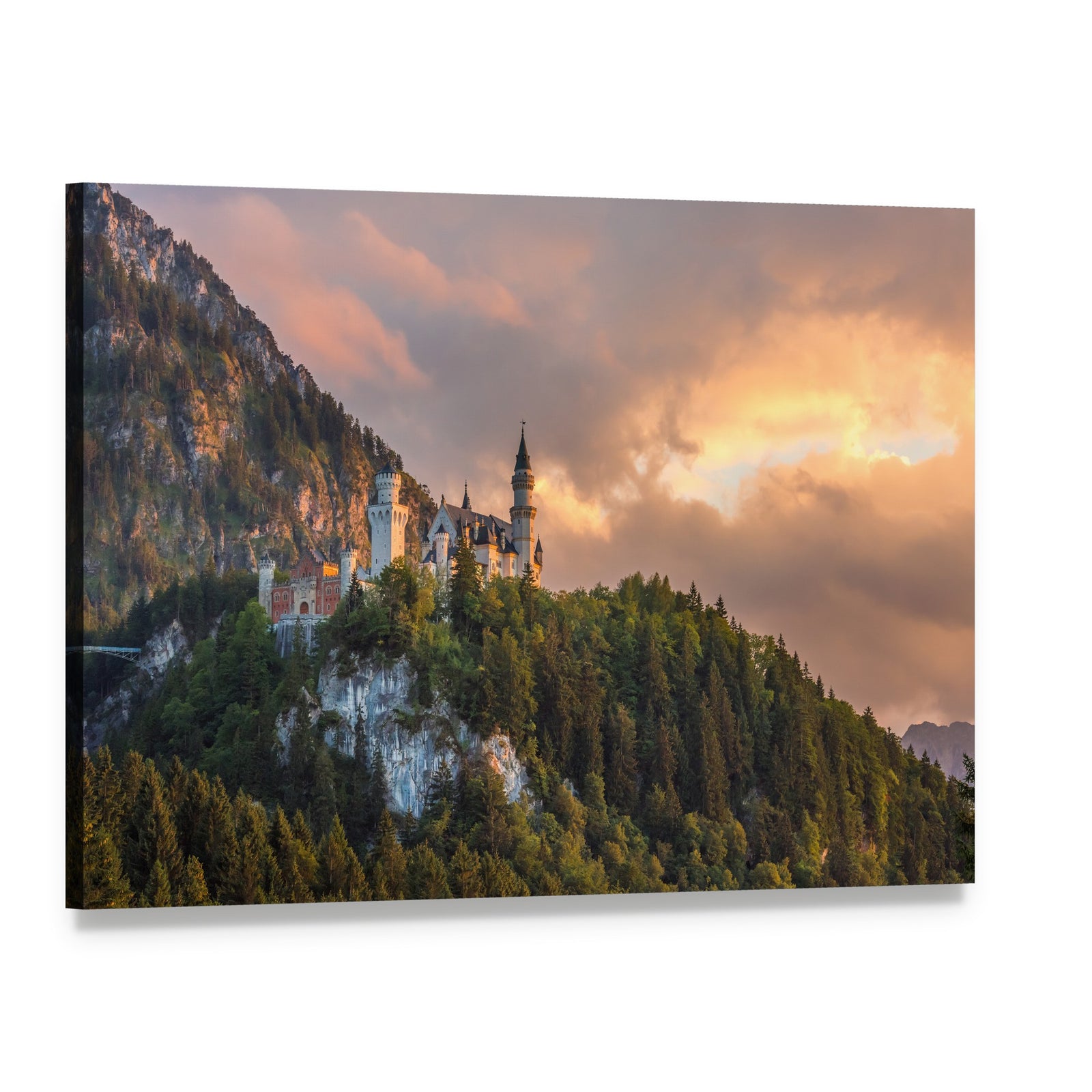 Neuschwanstein Castle at Sunset, Germany Canvas Wall Art, single panel gallery wrapped canvas, angled product view