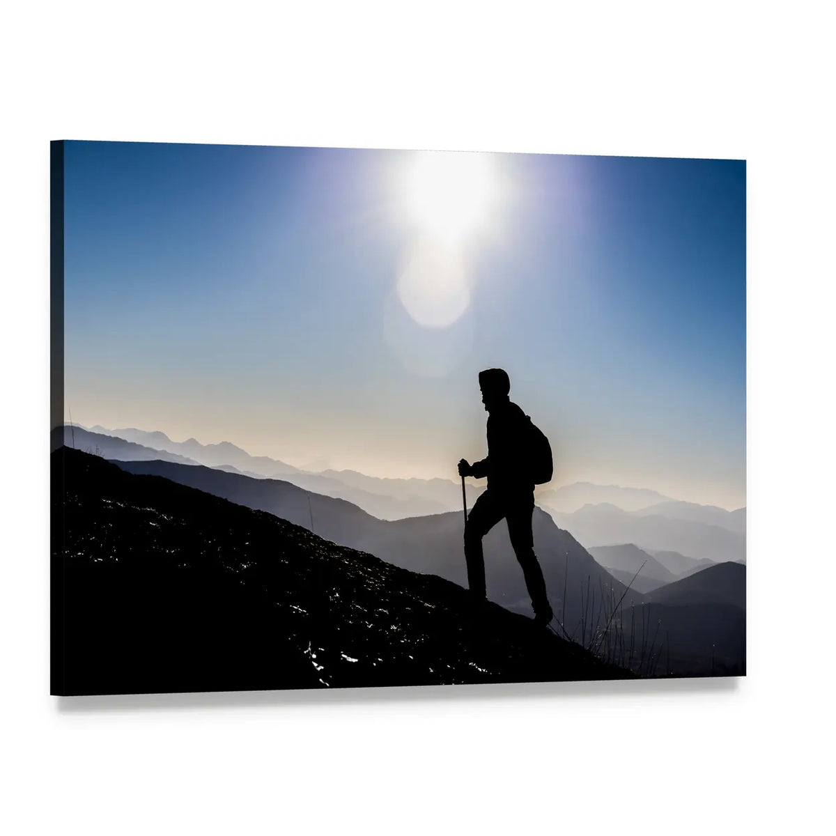 Hiker Silhouette: Step Into Success Canvas Wall Art, single panel gallery wrapped canvas, angled product view