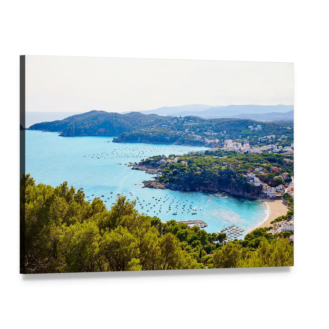 Aerial View of Mediterranean Coastal Bay Canvas Wall Art, single panel gallery wrapped canvas, angled product view