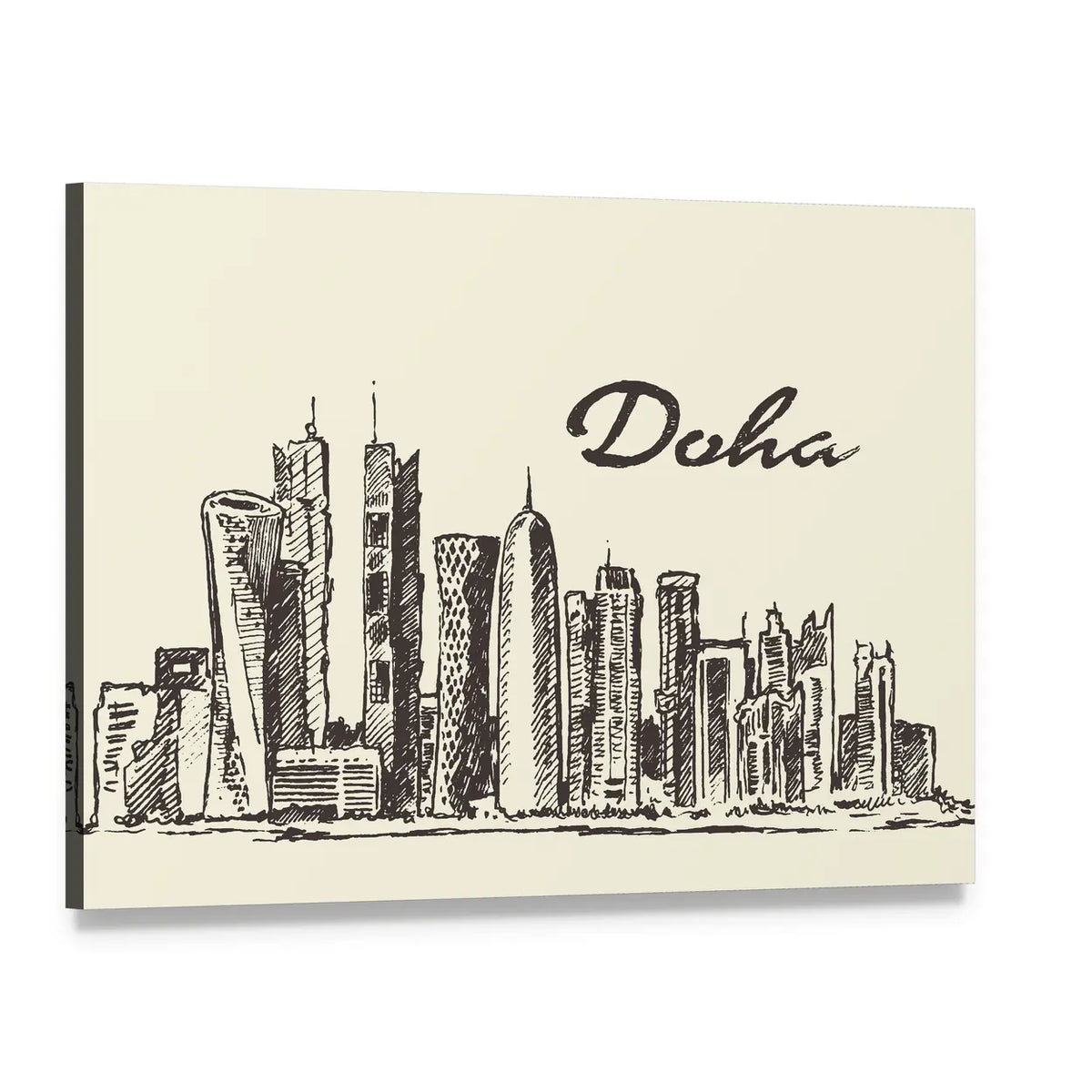 Doha Skyline Sketch Canvas Wall Art, single panel gallery wrapped canvas, angled product view
