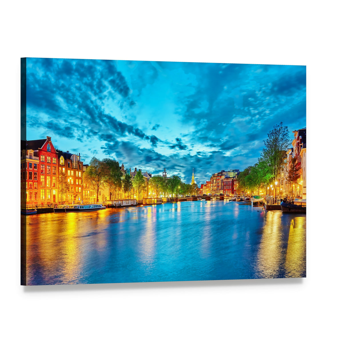 Amstel River at Night Canvas Wall Art, single panel gallery wrapped canvas, angled product view