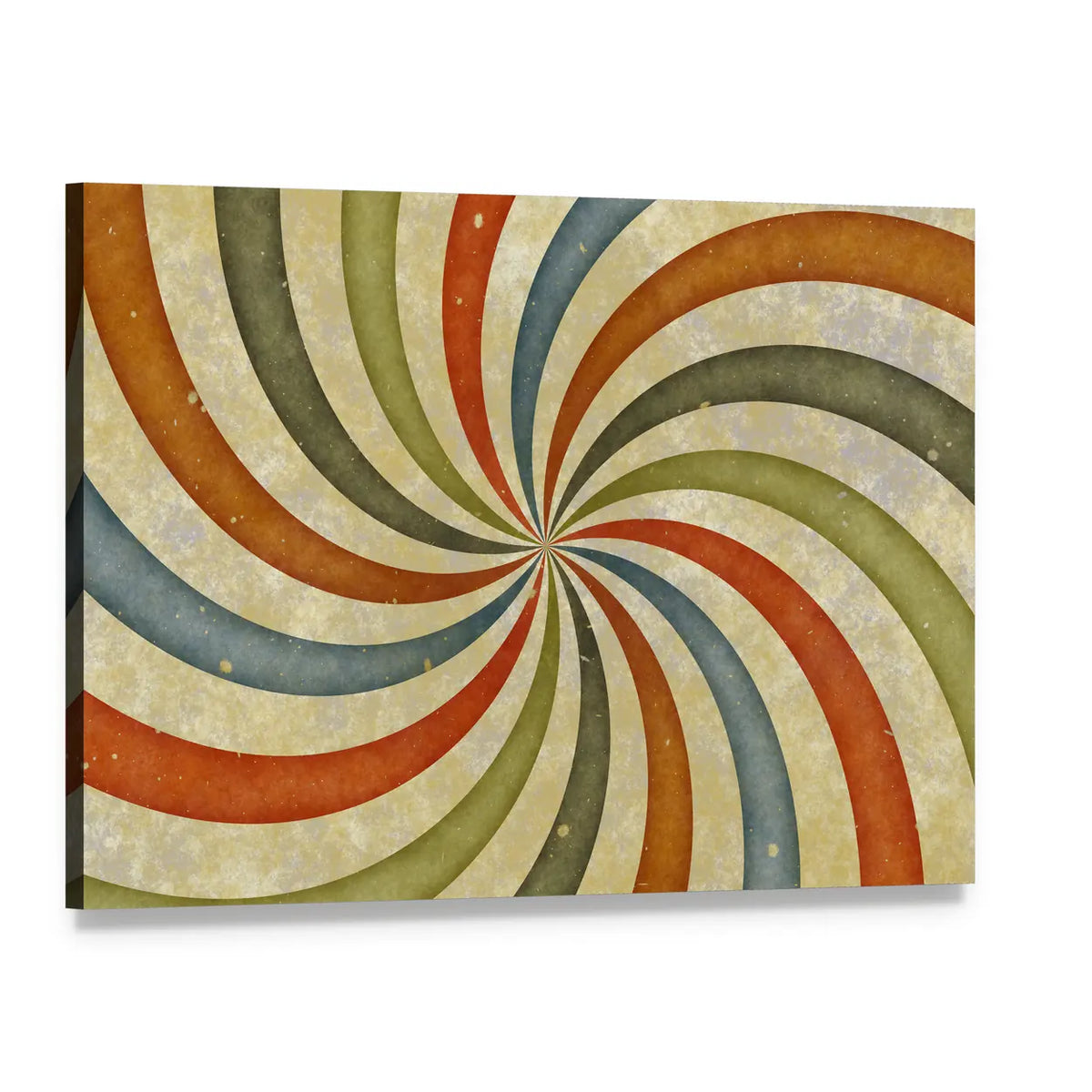 Vintage Swirling Spiral Abstract Canvas Wall Art, single panel gallery wrapped canvas, angled product view