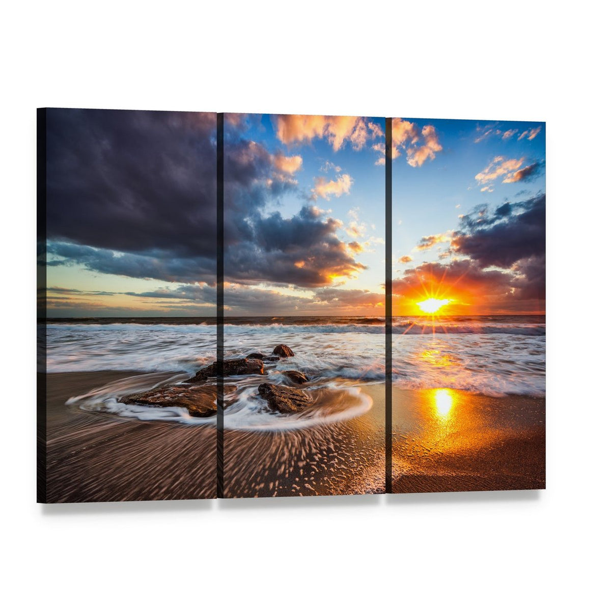 Cloudscape Over Sea Canvas Wall Art, 3 panel 3 Horizontal layout gallery wrapped canvas set, angled product view
