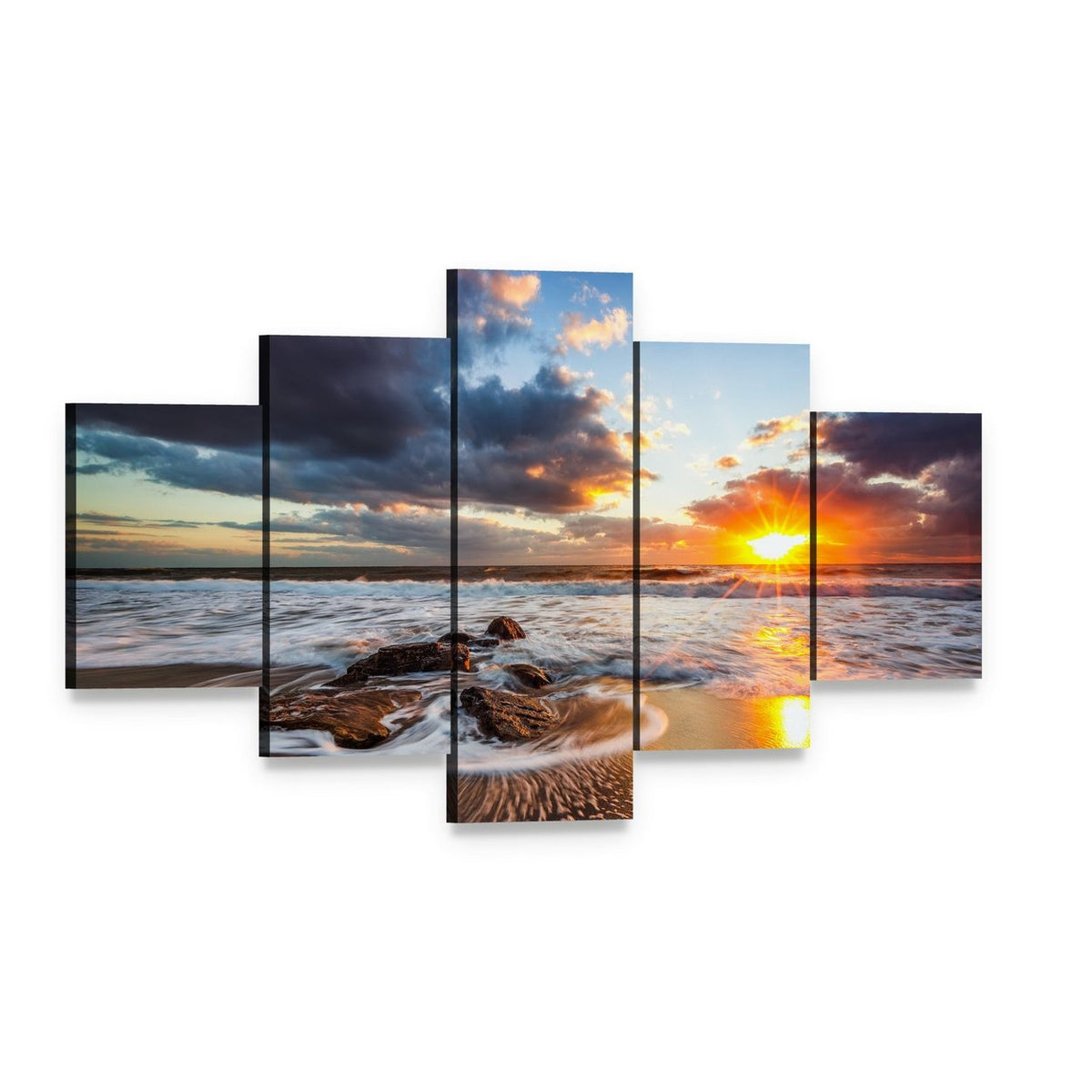 Cloudscape Over Sea Canvas Wall Art, 5 panel 5 Star layout gallery wrapped canvas set, angled product view