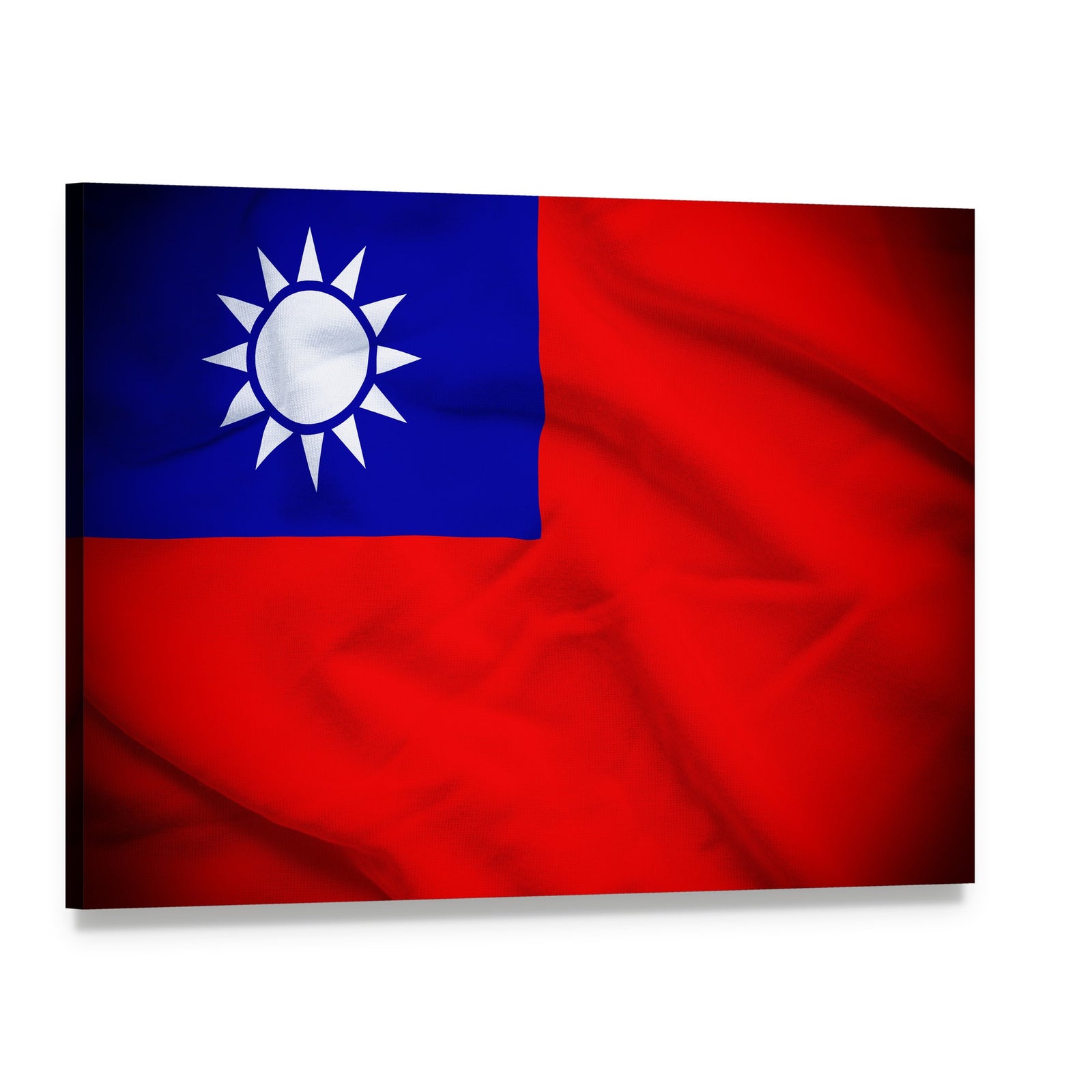 Taiwan Flag with White Sun Canton Canvas Wall Art, single panel gallery wrapped canvas, angled product view