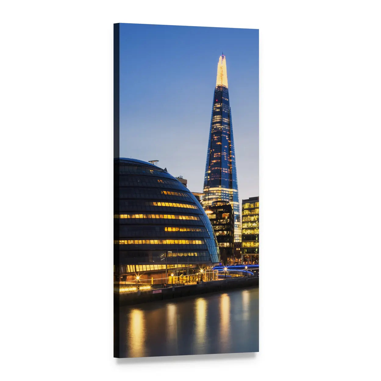 London Night Skyline Over the Thames Vertical Canvas Wall Art, 1 panel 1 Vertical layout gallery wrapped canvas set, angled product view