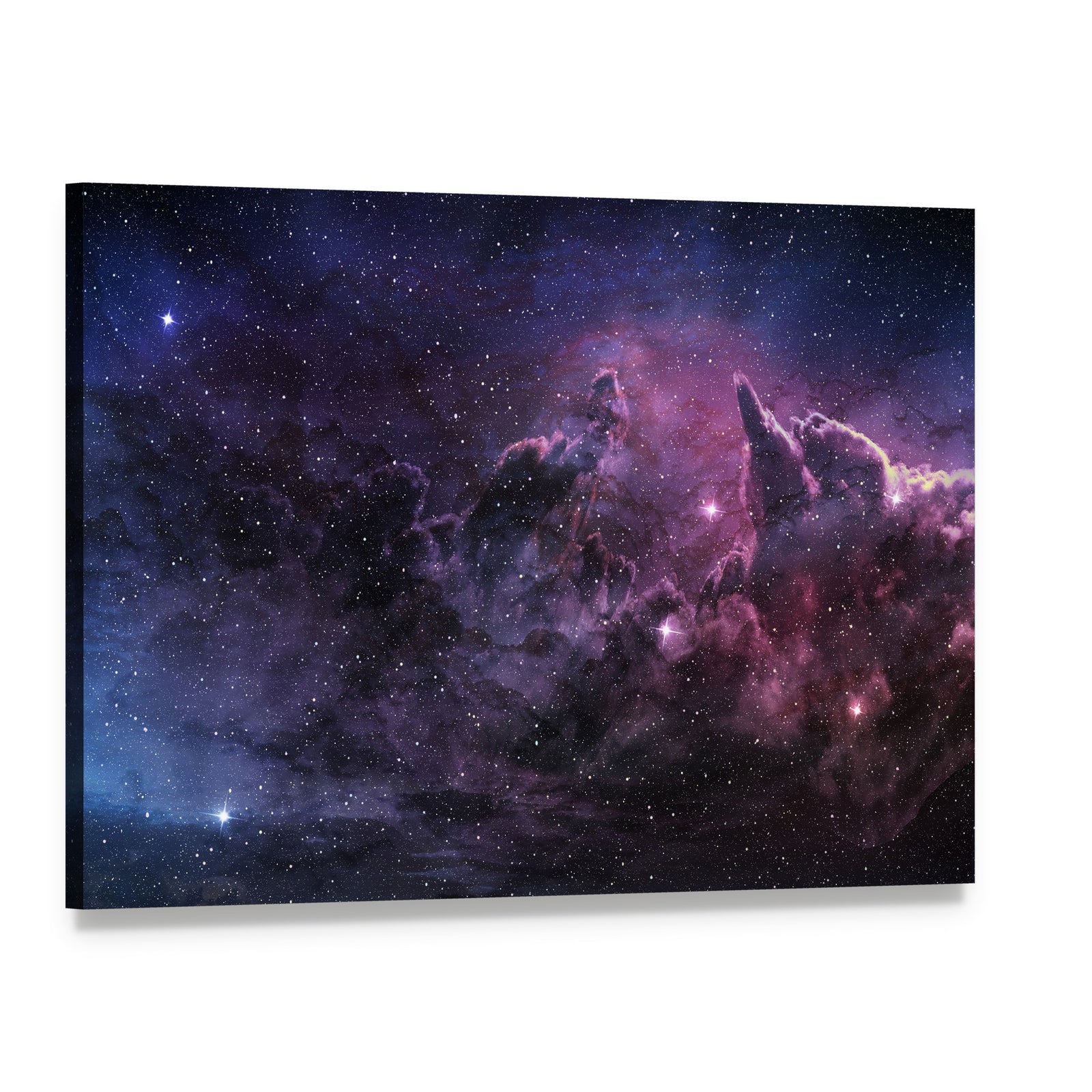 Purple Nebula and Cosmic Dust in Star Field Canvas Wall Art, single panel gallery wrapped canvas, angled product view
