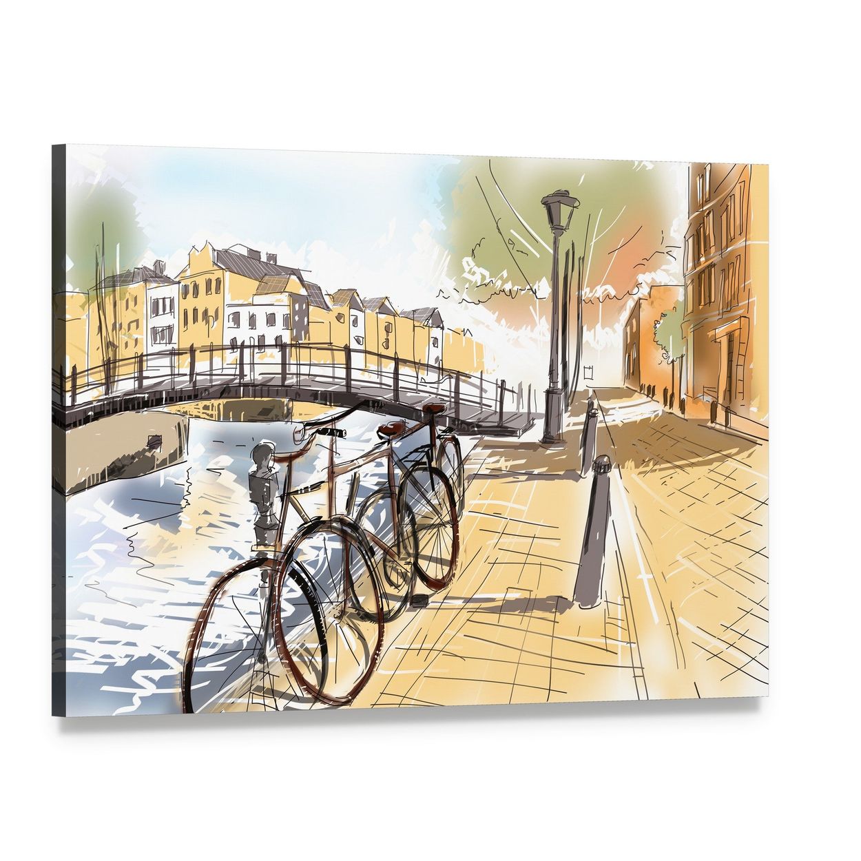 Bicycles on Amsterdam Street Canvas Wall Art, single panel gallery wrapped canvas, angled product view