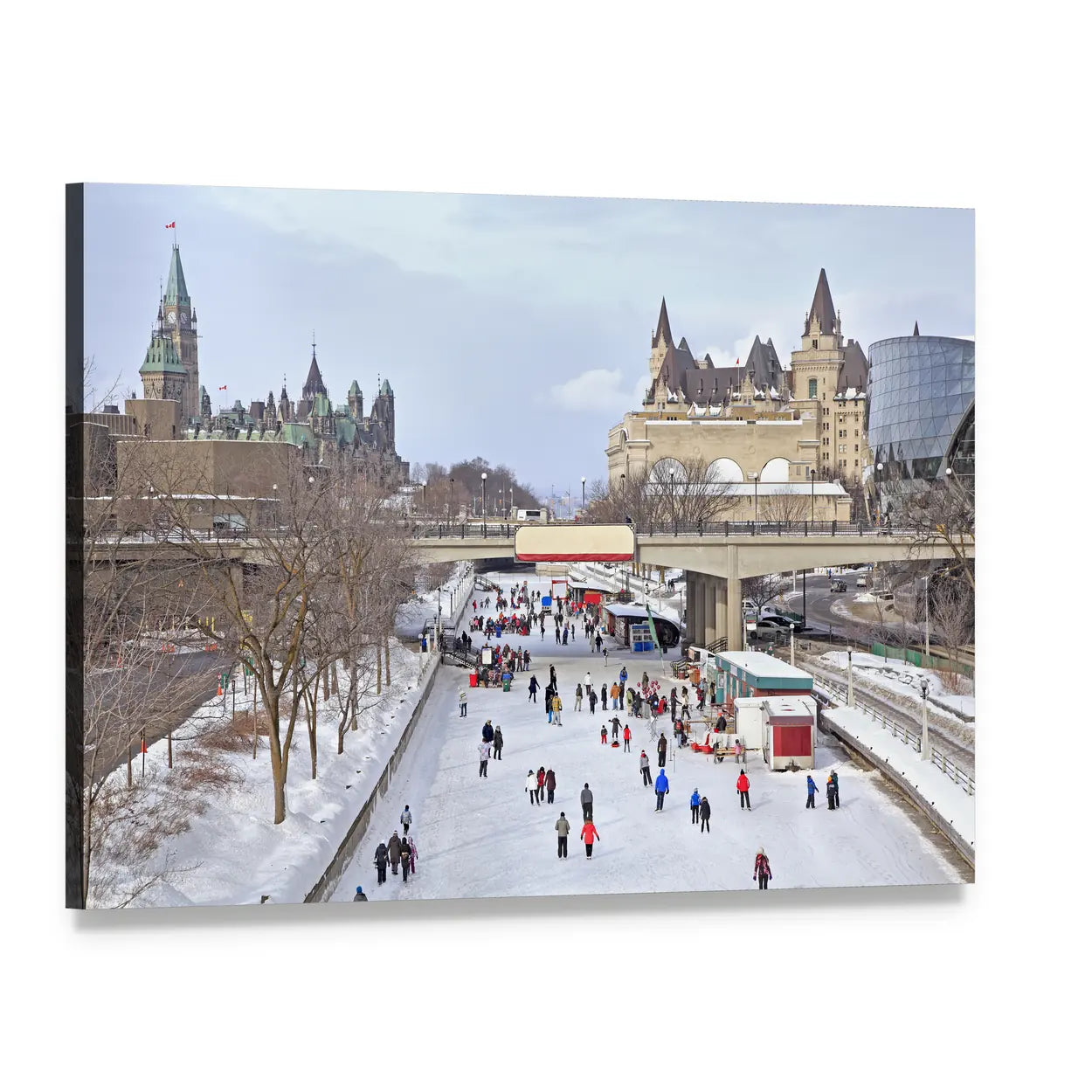 Parliament of Canada in Winter Canvas Wall Art, single panel gallery wrapped canvas, angled product view