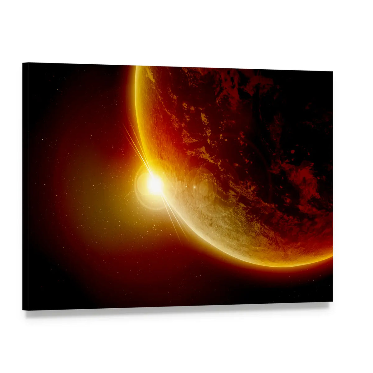 Red Planet Earth In Outer Space With Sun Canvas Wall Art, single panel gallery wrapped canvas, angled product view