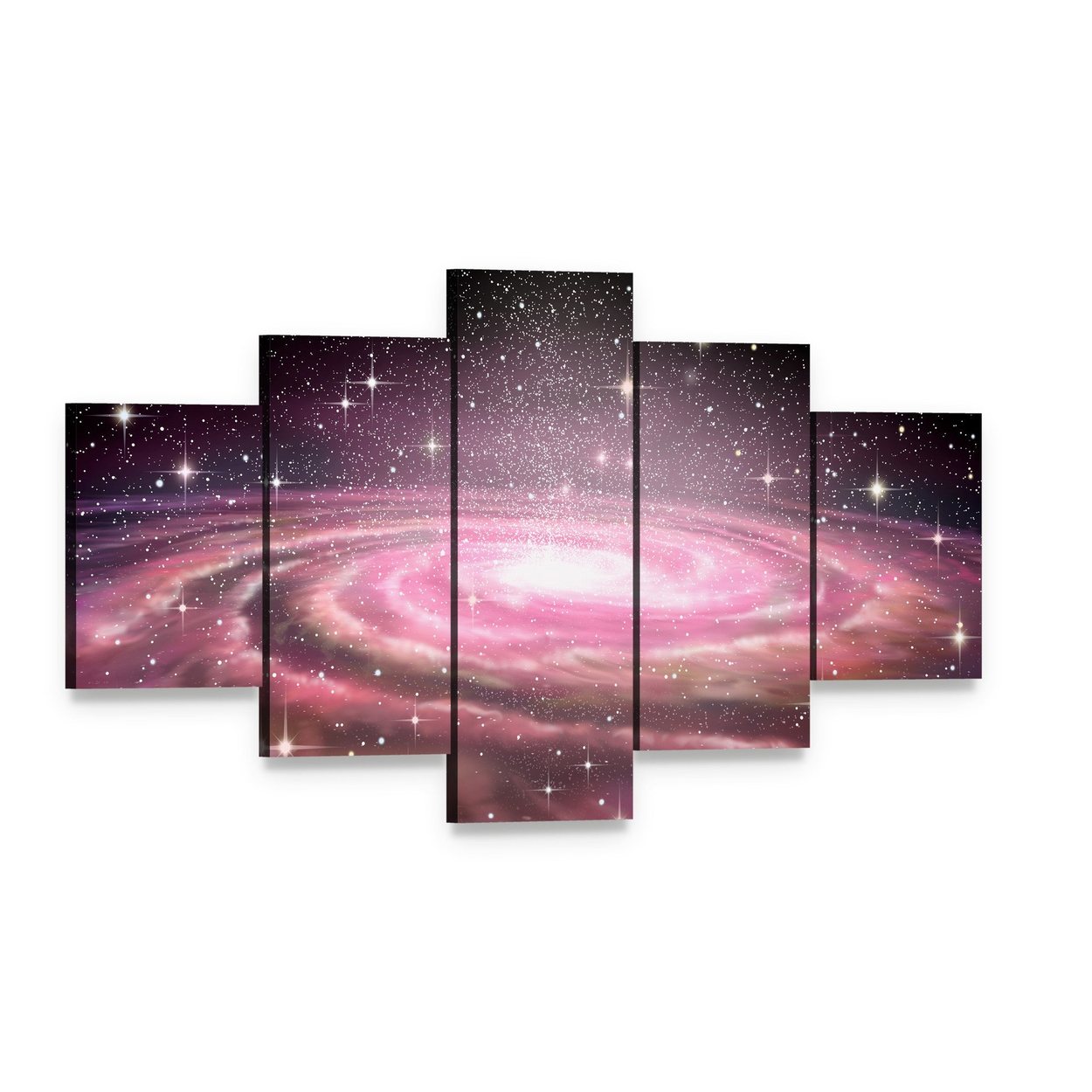 Spiral Galaxy in Deep Space Canvas Wall Art, 5 panel 5 Star layout gallery wrapped canvas set, angled product view