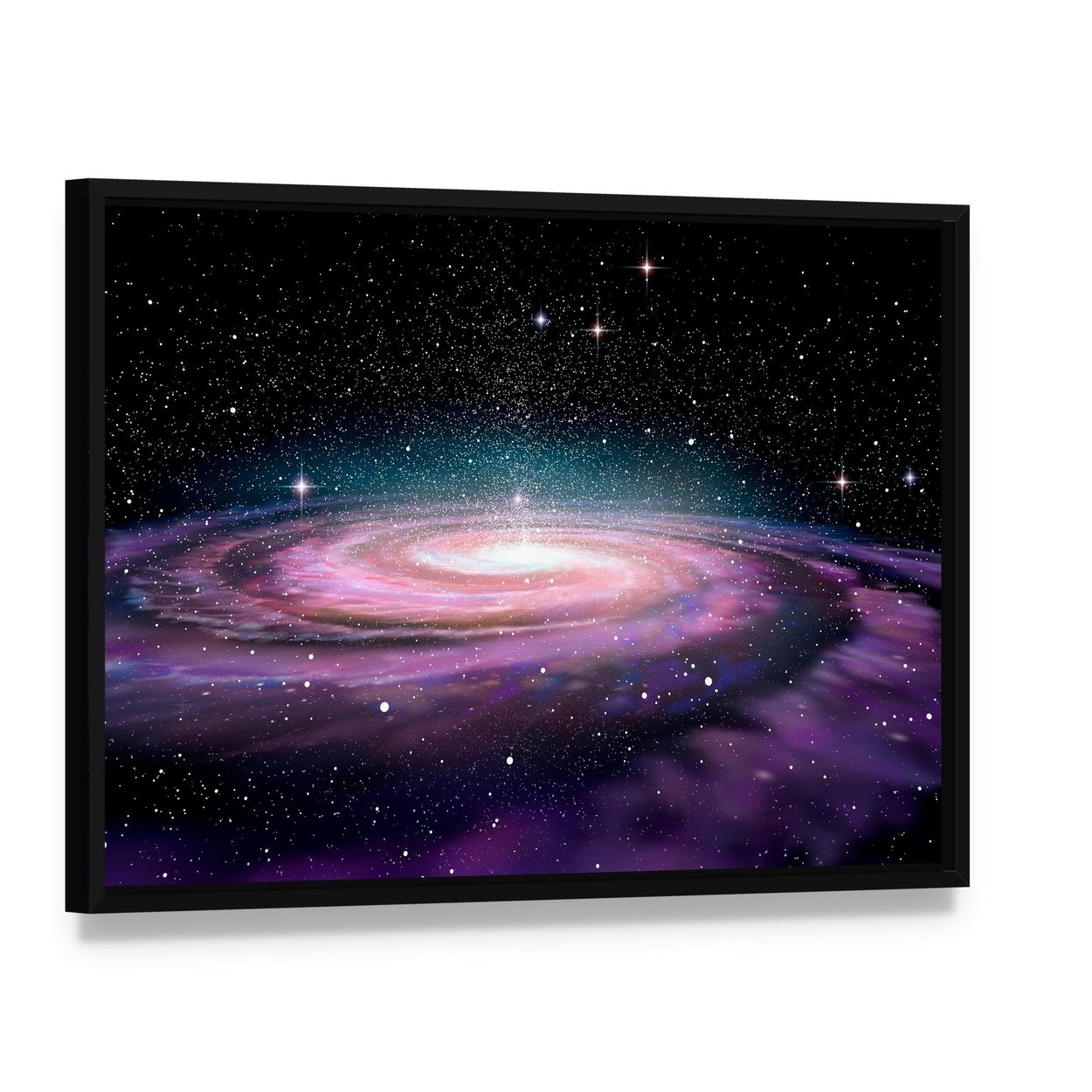 Spiral Galaxy in Deep Space Illustration Canvas Wall Art, framed canvas in a black floater frame, angled product view