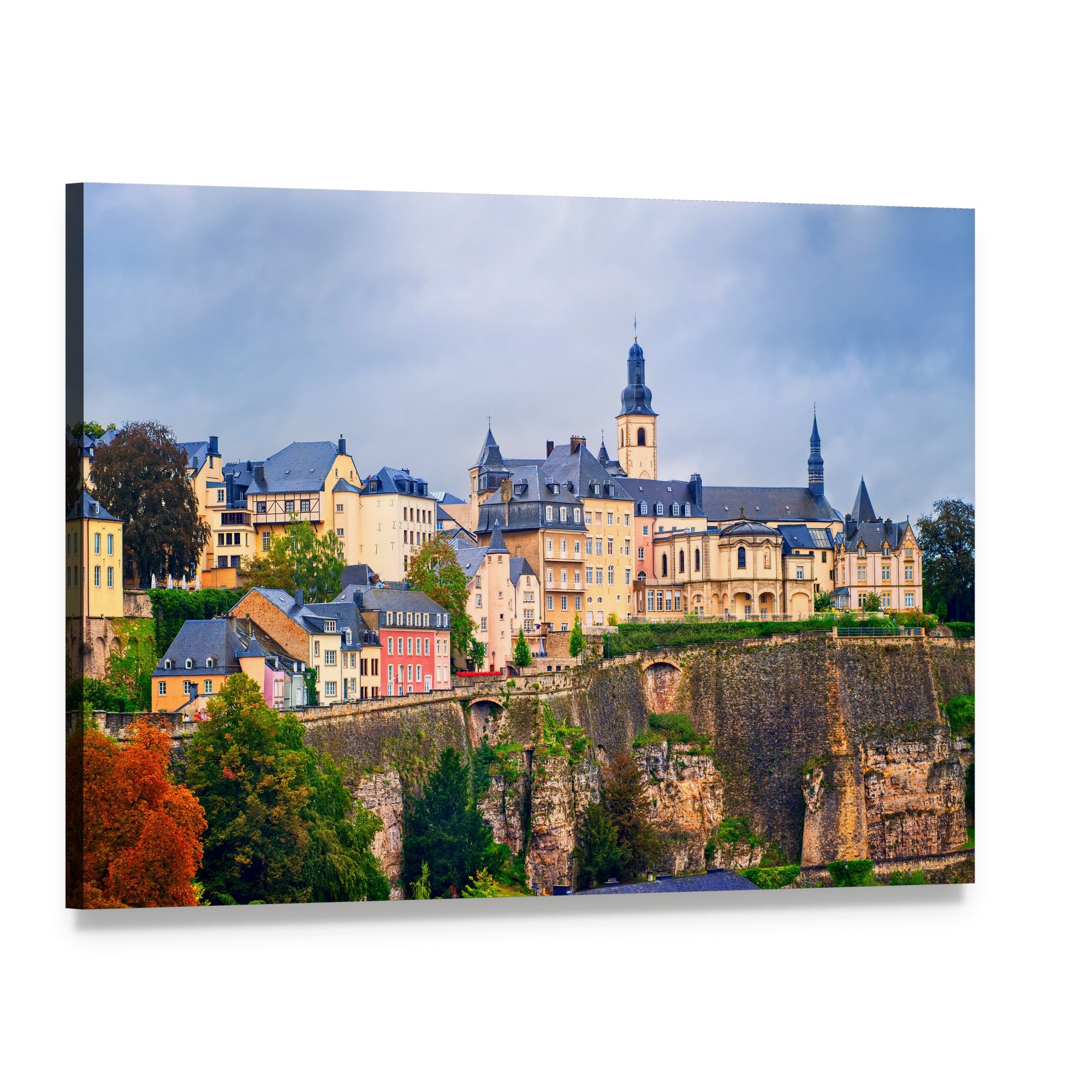 Luxembourg Old Town Cityscape Canvas Wall Art, single panel gallery wrapped canvas, angled product view