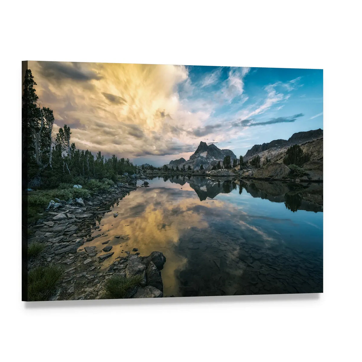 Sierra Nevada Lake at Sunset Canvas Wall Art, single panel gallery wrapped canvas, angled product view