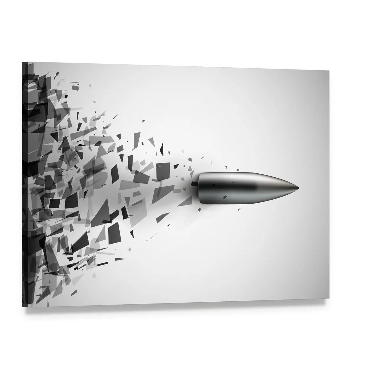 Bullet Through Shattered Glass Canvas Wall Art, single panel gallery wrapped canvas, angled product view