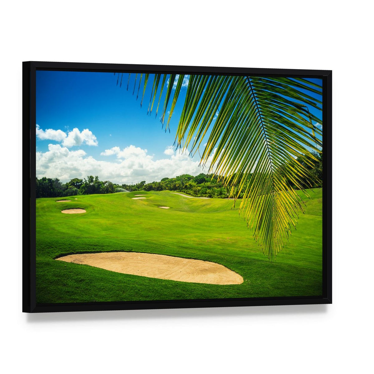 Golf Course in Punta Cana Canvas Wall Art, framed canvas in a black floater frame, angled product view