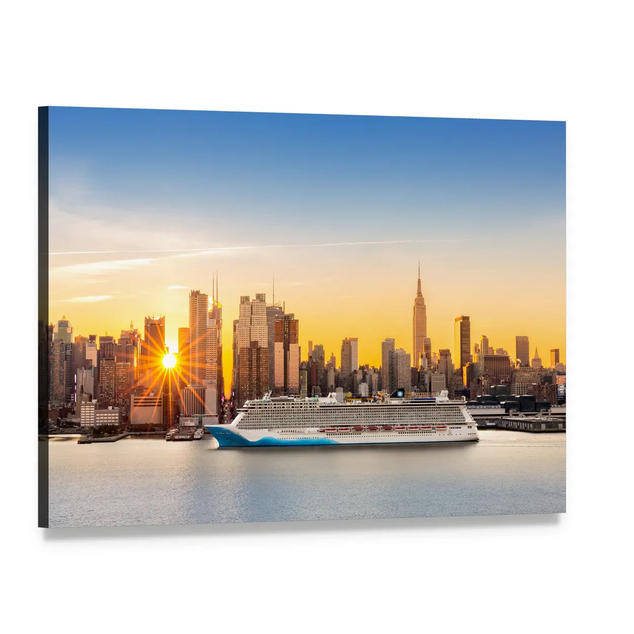 New York City Skyline Canvas Wall Art, single panel gallery wrapped canvas, angled product view
