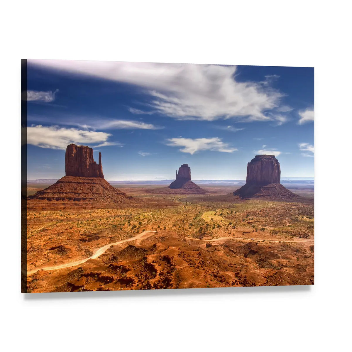 Monument Valley Buttes in Warm Desert Light Canvas Wall Art, single panel gallery wrapped canvas, angled product view