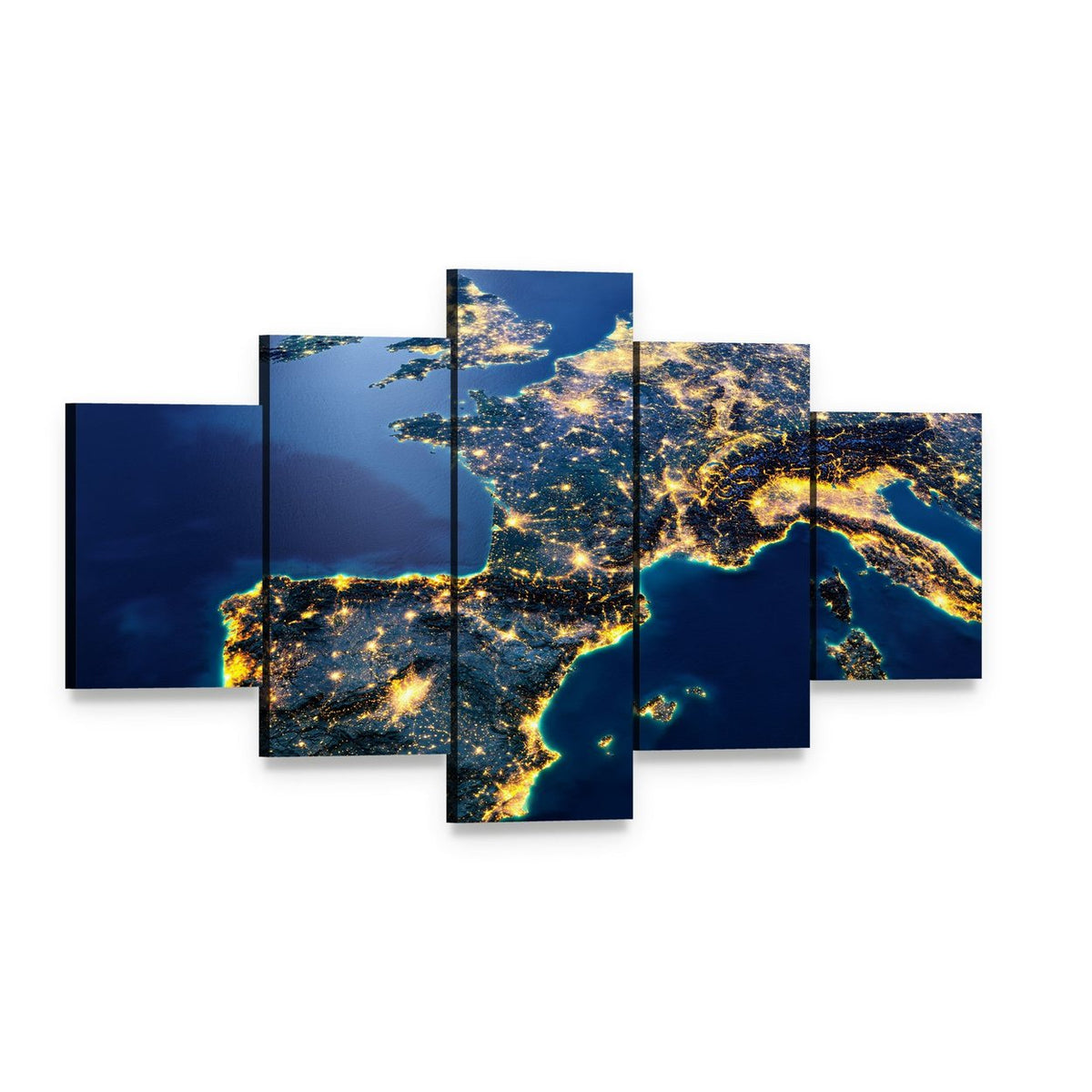 Planet Earth Night View Canvas Wall Art, 5 panel 5 Star layout gallery wrapped canvas set, angled product view