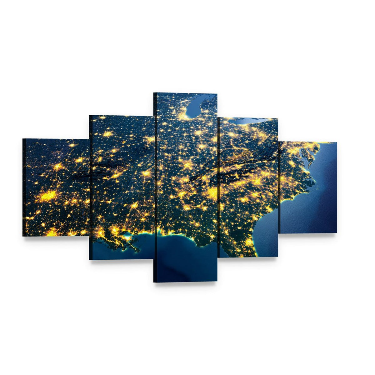 Gulf of Mexico from Space Canvas Wall Art, 5 panel 5 Star layout gallery wrapped canvas set, angled product view