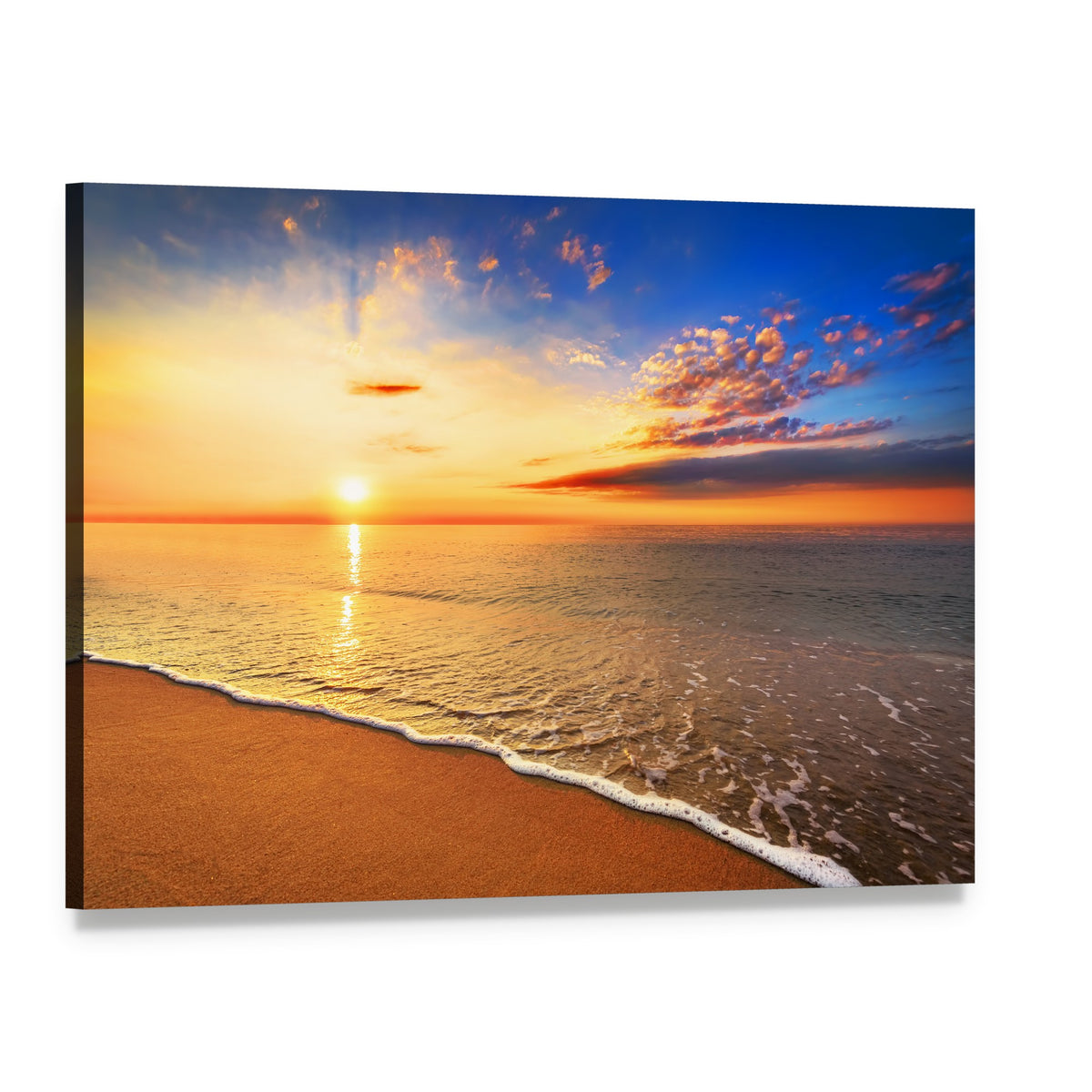 Sunrise on the Beach Canvas Wall Art, single panel gallery wrapped canvas, angled product view
