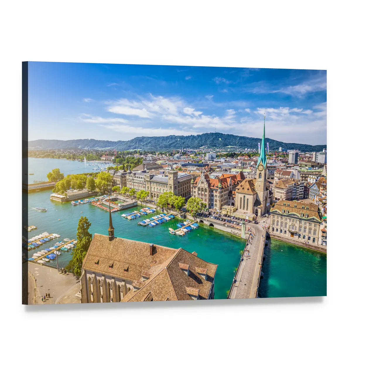 Aerial View of Lake Zurich Canvas Wall Art, single panel gallery wrapped canvas, angled product view