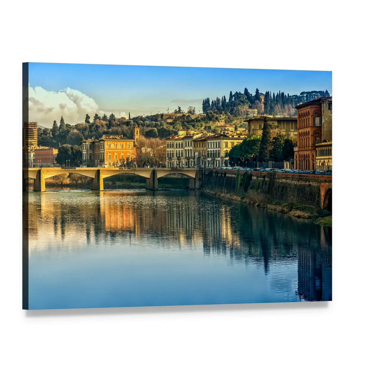 Arno River Reflection in Firenze Canvas Wall Art, single panel gallery wrapped canvas, angled product view