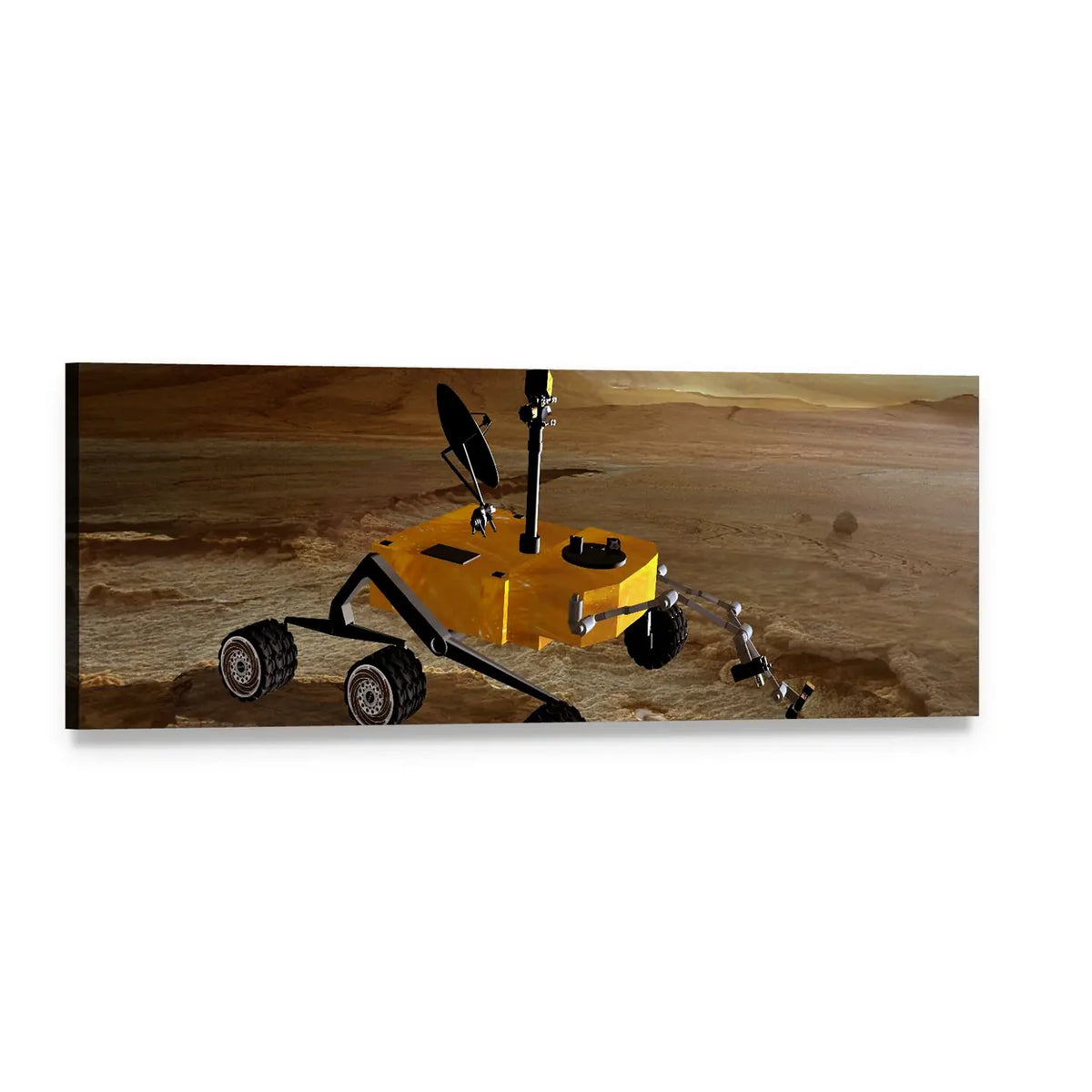 Yellow Rover on Mars Panoramic Canvas Wall Art, single panel gallery wrapped canvas, angled product view