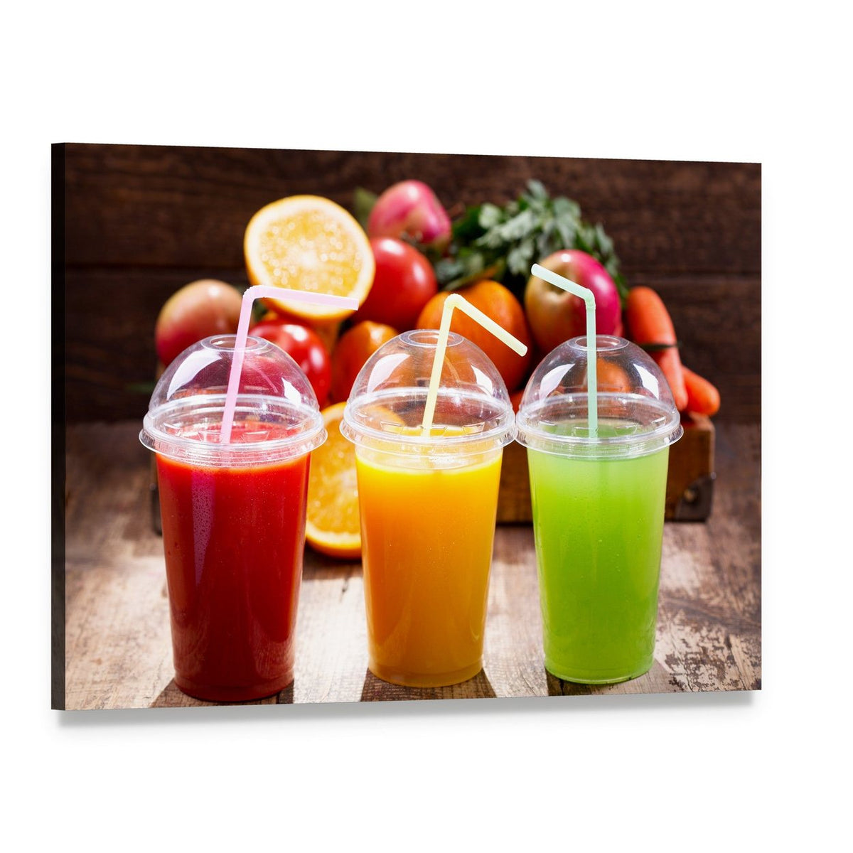 Juices with Fruits Canvas Wall Art, single panel gallery wrapped canvas, angled product view