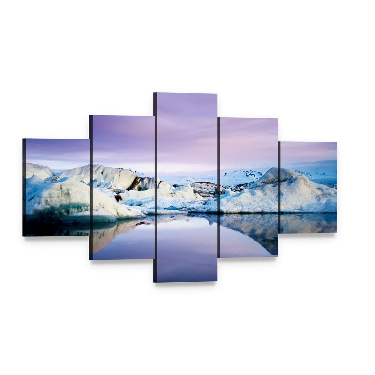 Jokulsarlon Glacier Lagoon Iceberg Reflection Canvas Wall Art, 5 panel 5 Star layout gallery wrapped canvas set, angled product view