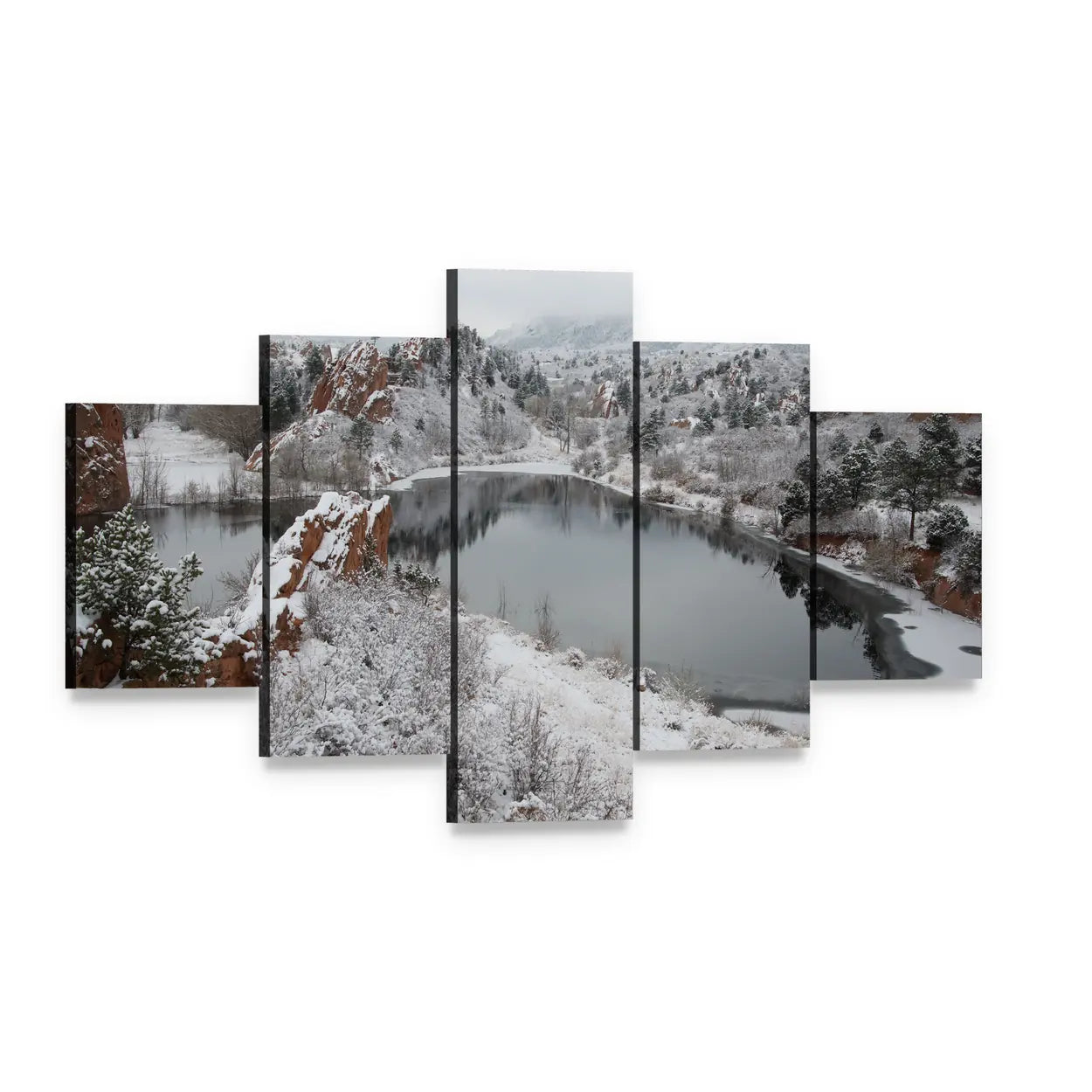 Red Rock Canyon After Fresh Snow Canvas Wall Art, 5 panel 5 Star layout gallery wrapped canvas set, angled product view