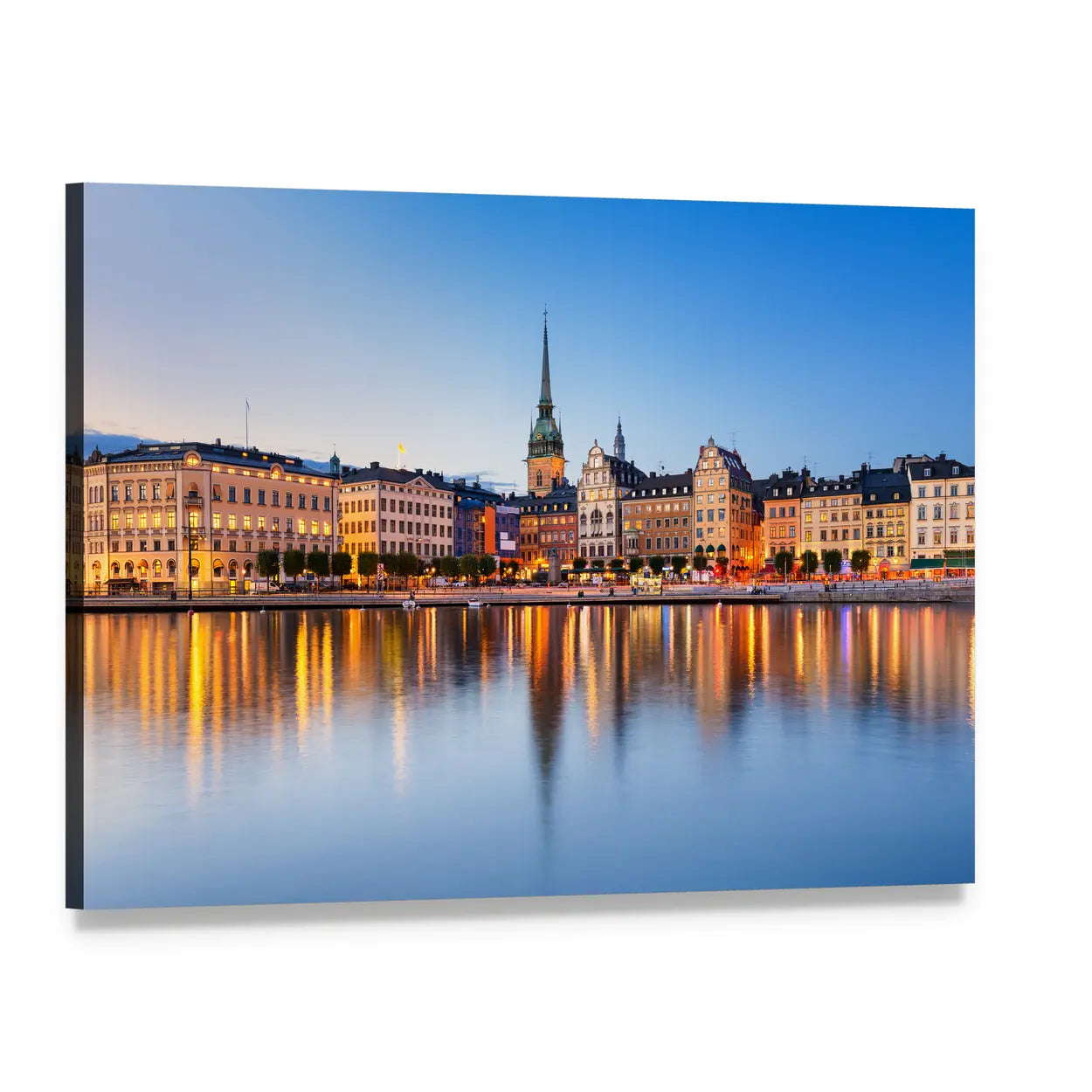 Gamla Stan In Stockholm At Evening Canvas Wall Art, single panel gallery wrapped canvas, angled product view