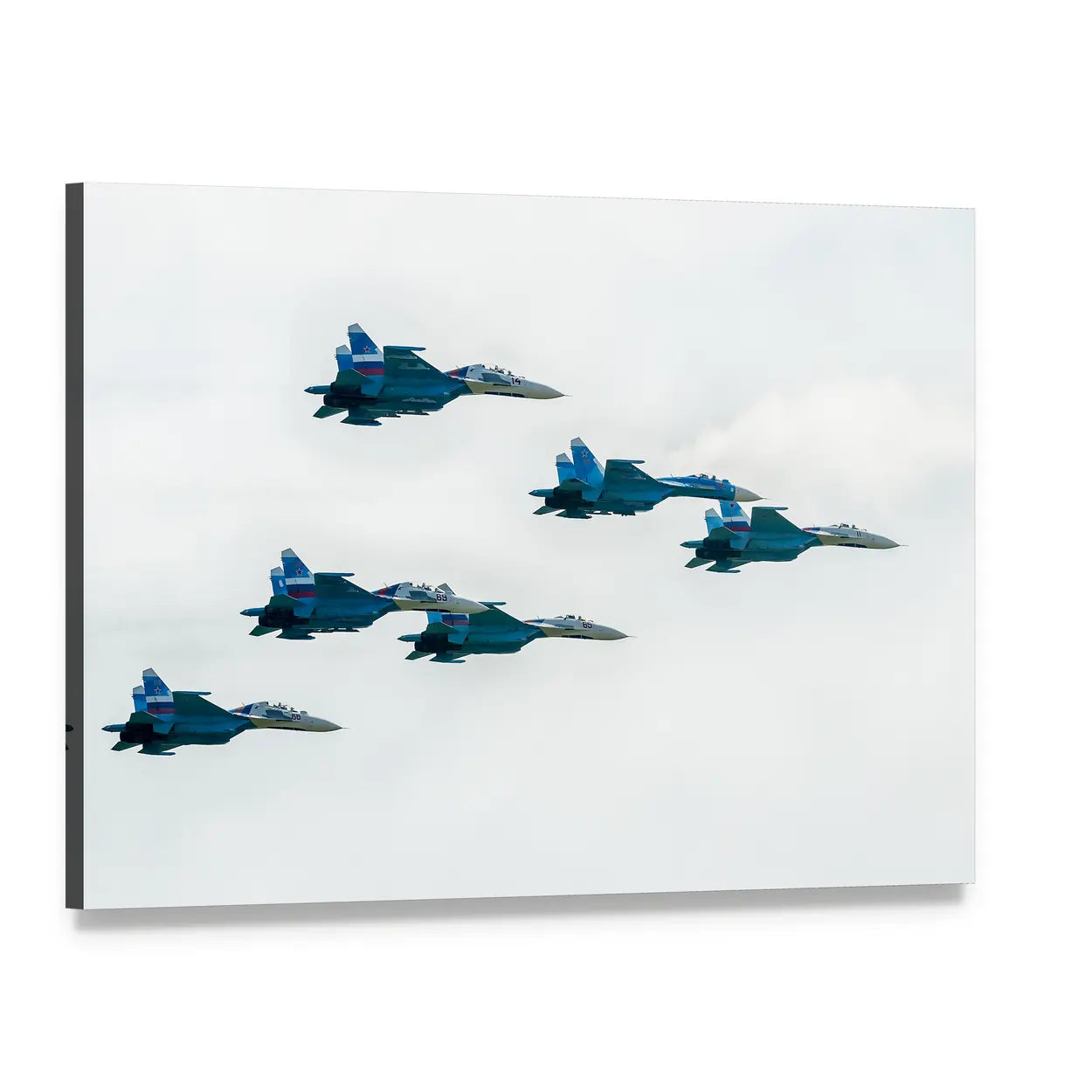 Six Russian Su-27 Fighters in Formation Canvas Wall Art, single panel gallery wrapped canvas, angled product view