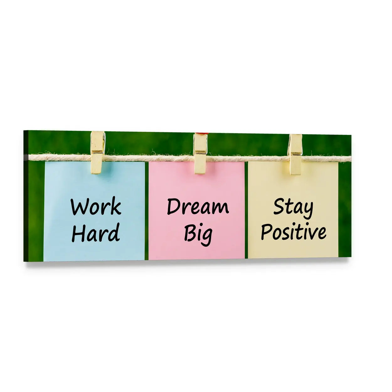Motivational Sticky Notes with Quotes Panoramic Canvas Wall Art, single panel gallery wrapped canvas, angled product view