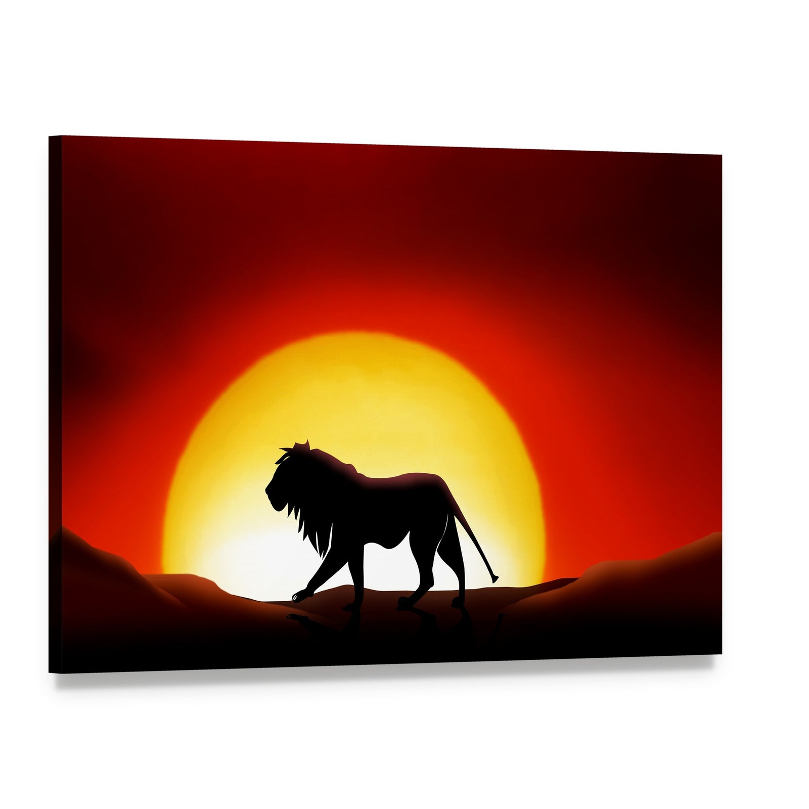 Lonesome Lion Canvas Wall Art, single panel gallery wrapped canvas, angled product view
