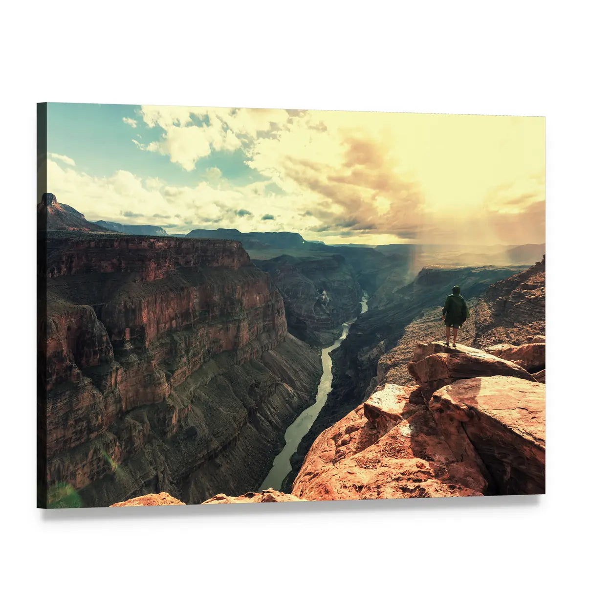 Grand Canyon Overlook with Lone Hiker Canvas Wall Art, single panel gallery wrapped canvas, angled product view