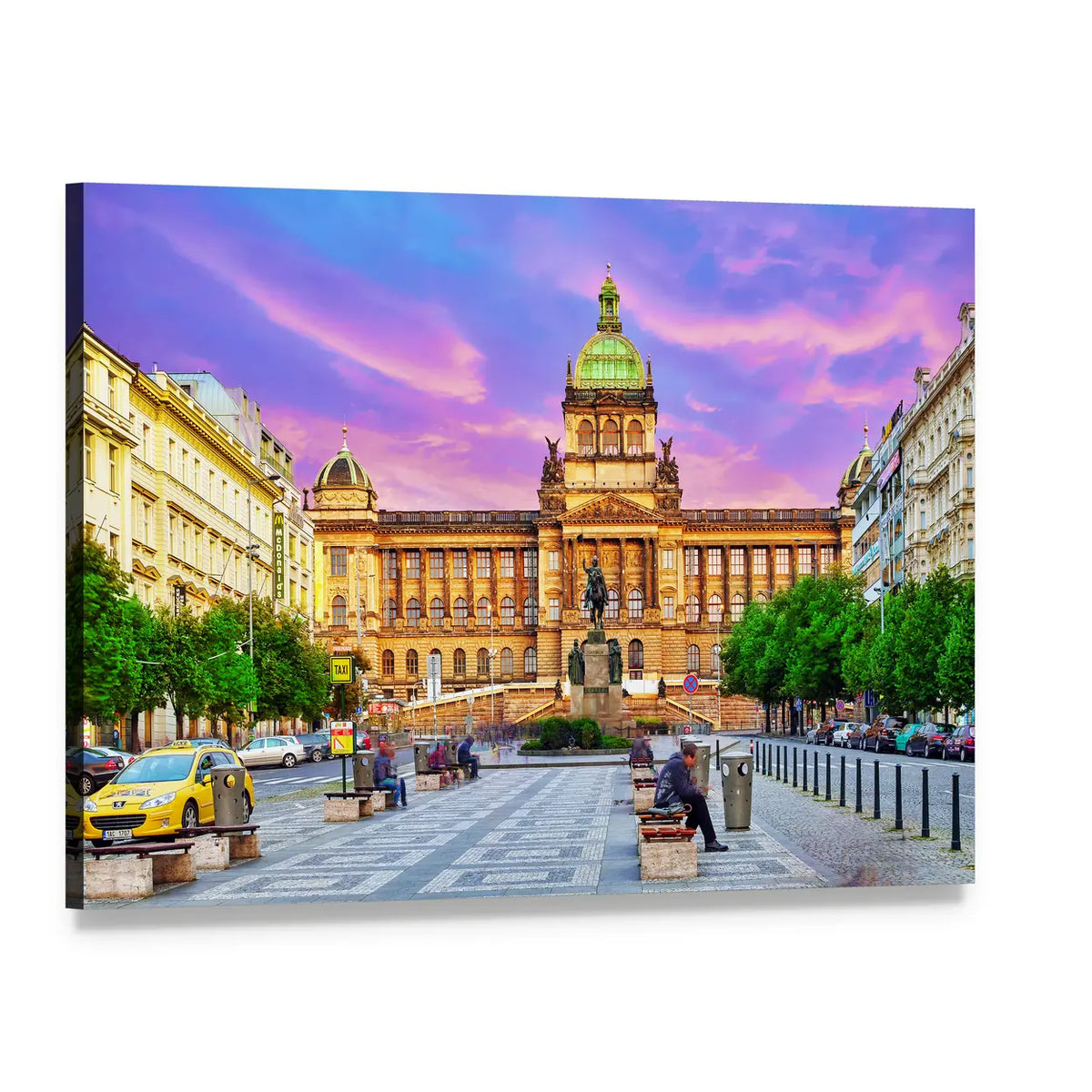 People on Wenceslas Square, Prague Canvas Wall Art, single panel gallery wrapped canvas, angled product view
