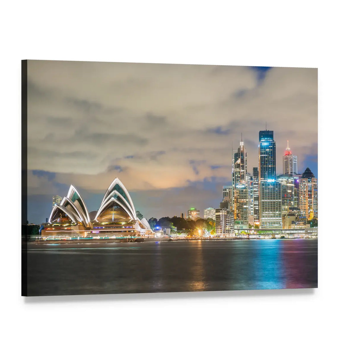 Sydney Skyline at Dusk Canvas Wall Art, single panel gallery wrapped canvas, angled product view