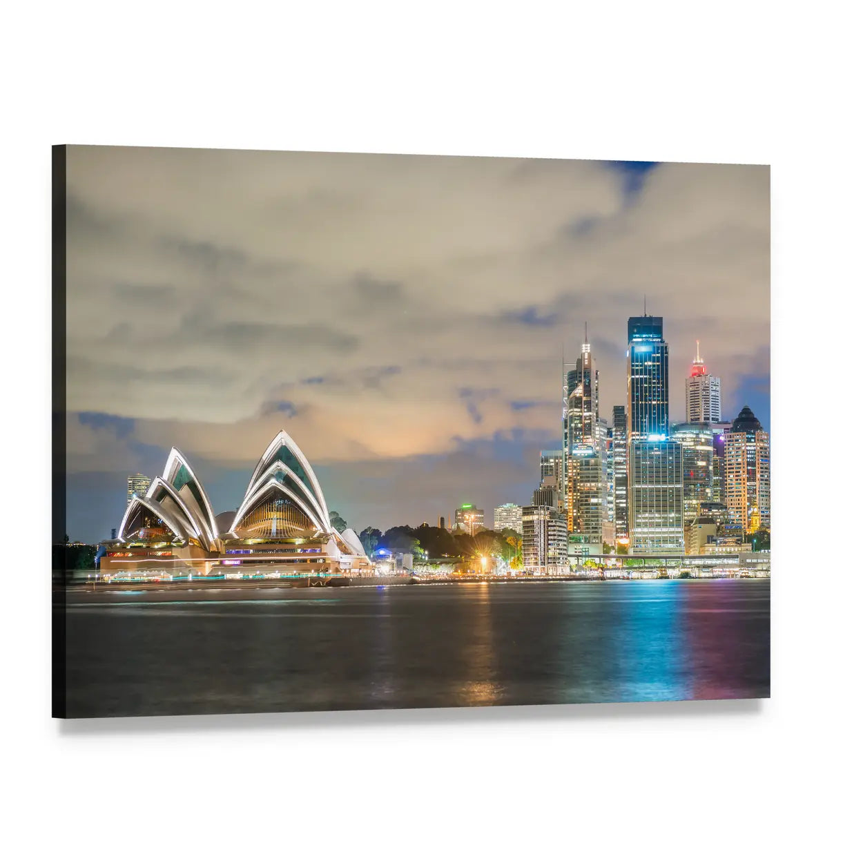 Sydney Skyline at Dusk Canvas Wall Art, single panel gallery wrapped canvas, angled product view