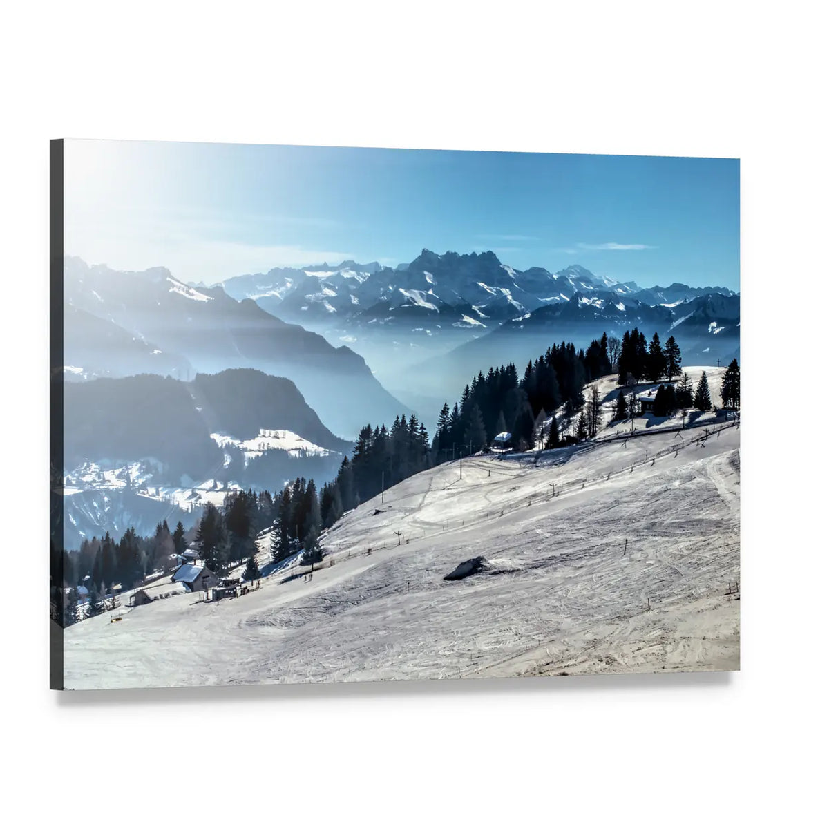 Winter Mountain Ski Slope Canvas Wall Art, single panel gallery wrapped canvas, angled product view