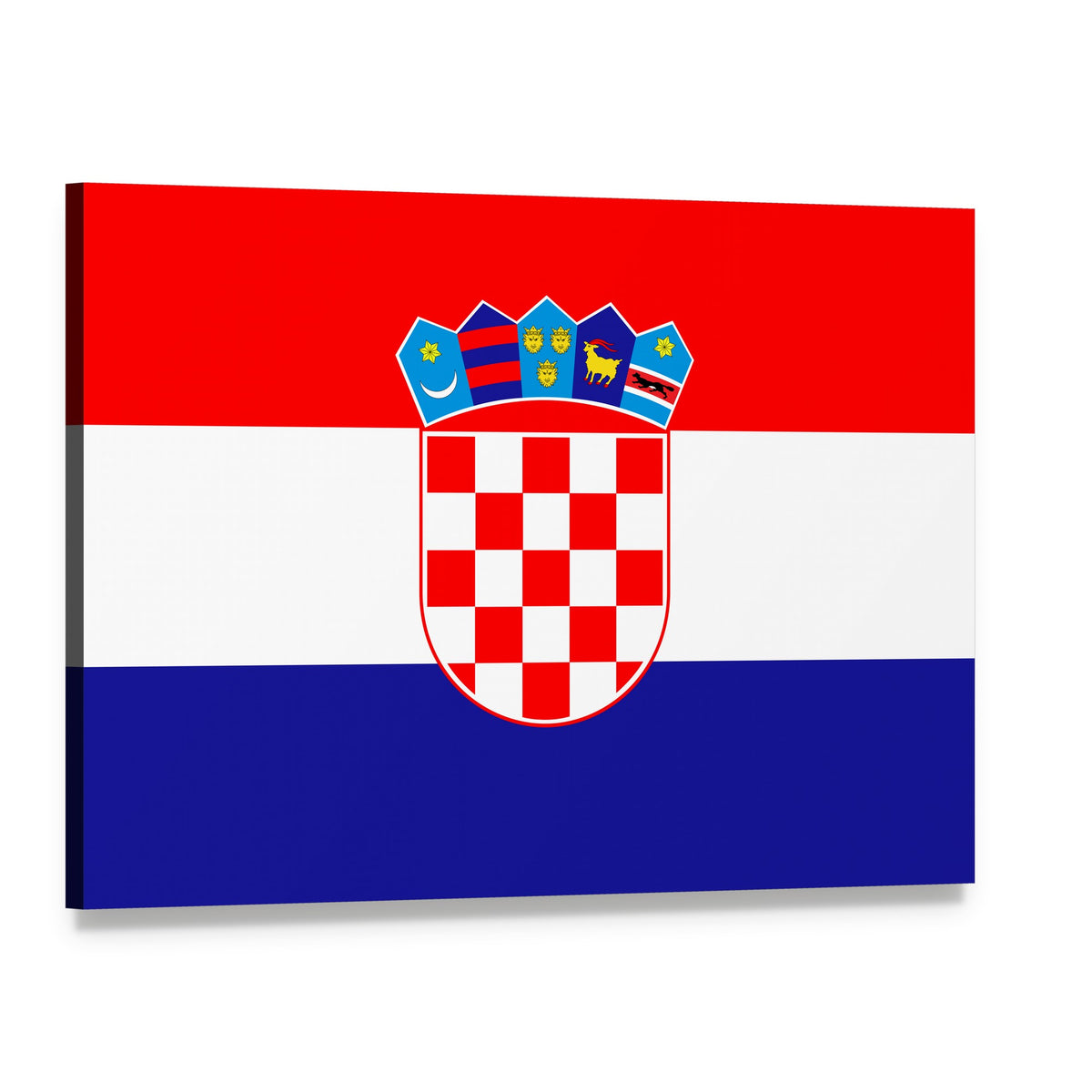 Croatian Flag with Checkerboard Shield and Crown Canvas Wall Art, single panel gallery wrapped canvas, angled product view