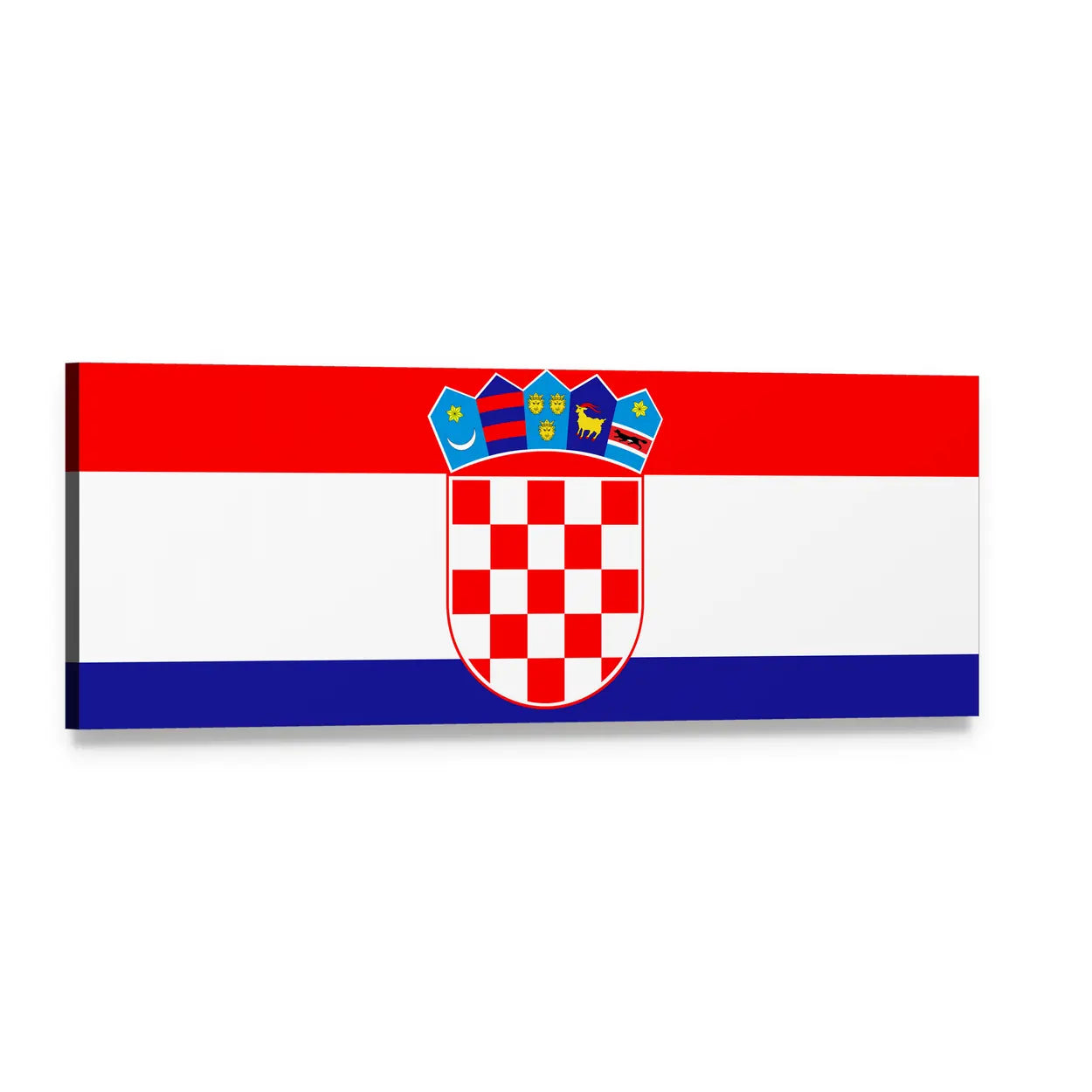 Croatian Flag with Coat of Arms Panoramic Canvas Wall Art, single panel gallery wrapped canvas, angled product view