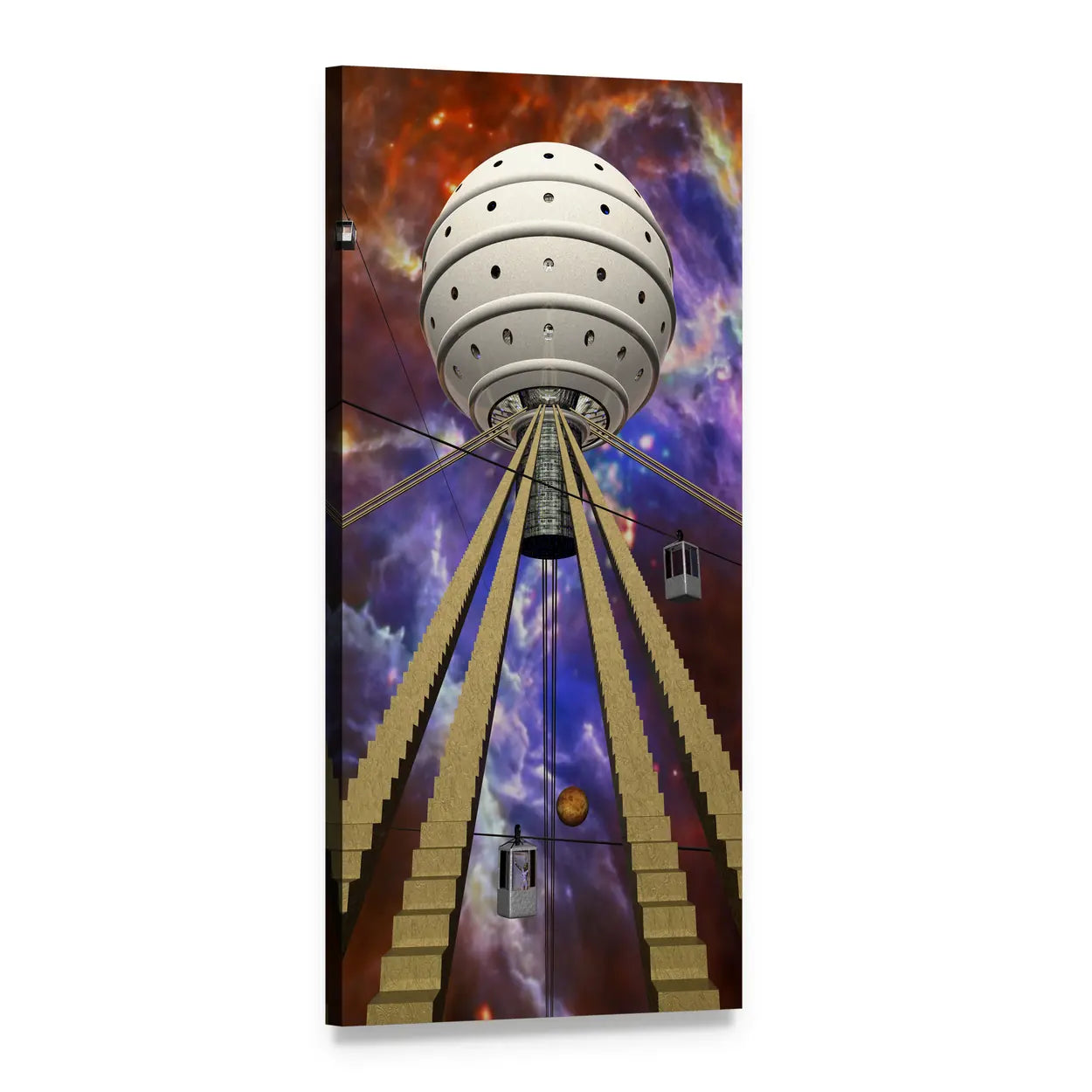 Futuristic Orb Structure in Nebula Vertical Canvas Wall Art, 1 panel 1 Vertical layout gallery wrapped canvas set, angled product view