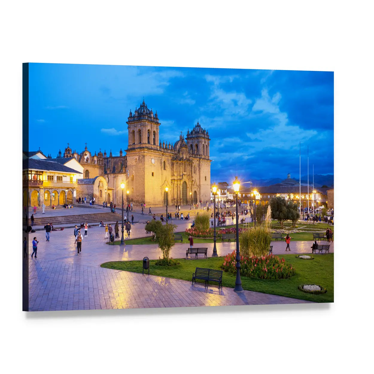 Cusco City Center at Twilight Canvas Wall Art, single panel gallery wrapped canvas, angled product view