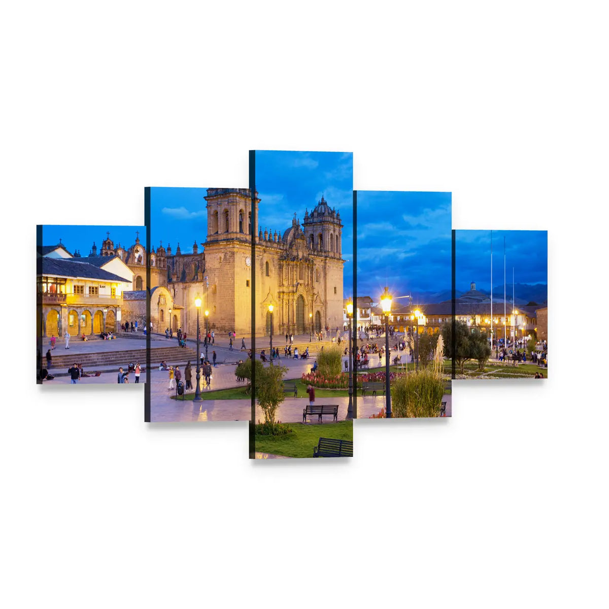 Cusco City Centre at Dusk Canvas Wall Art, 5 panel 5 Star layout gallery wrapped canvas set, angled product view