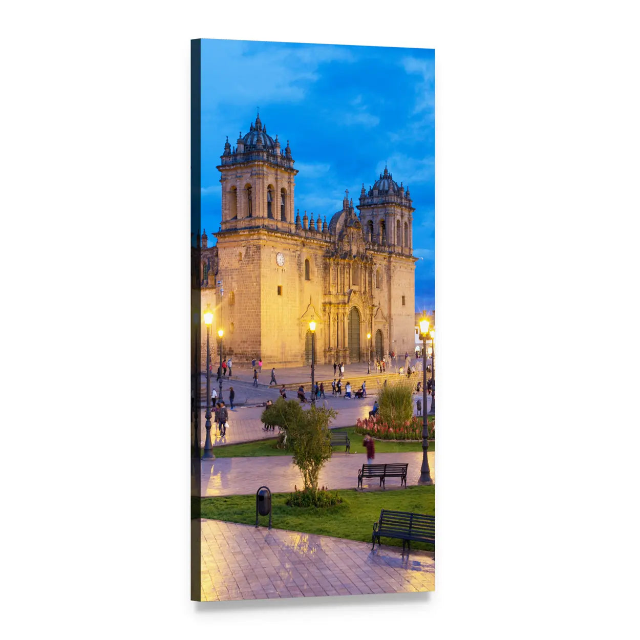 Cusco Cathedral Plaza at Twilight Vertical Canvas Wall Art, 1 panel 1 Vertical layout gallery wrapped canvas set, angled product view