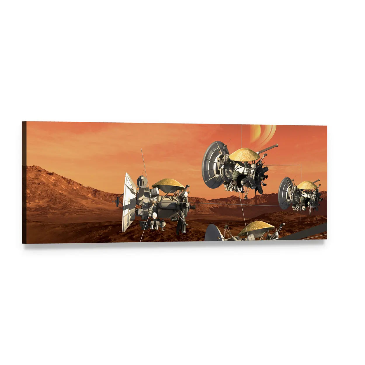 Spacecraft Probes Over Mars Panoramic Canvas Wall Art, single panel gallery wrapped canvas, angled product view