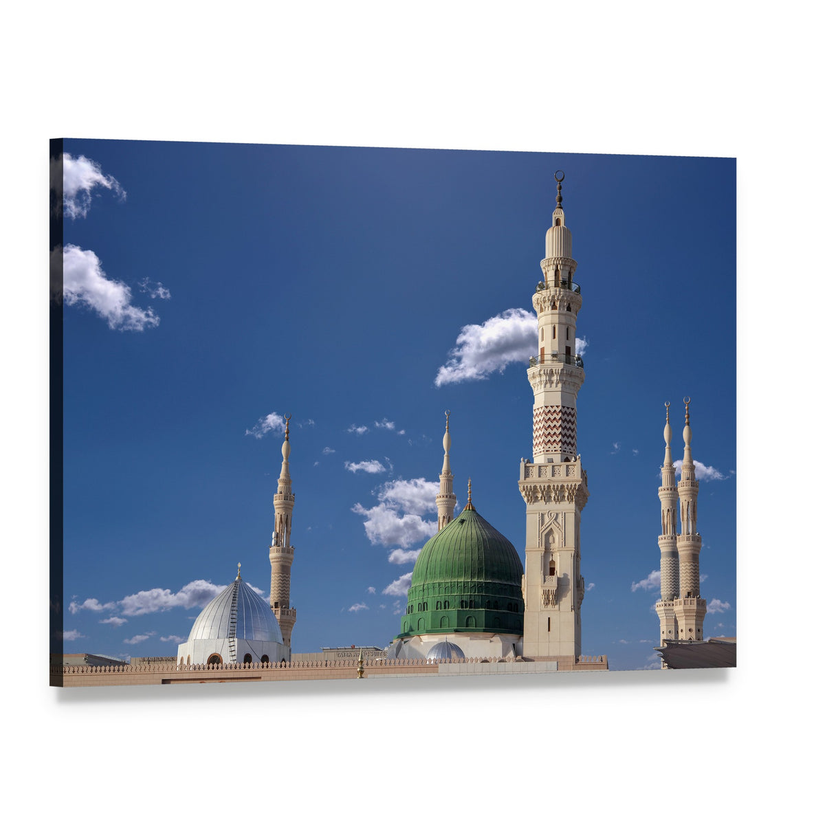 Madinah Mosque Under Blue Sky Canvas Wall Art, single panel gallery wrapped canvas, angled product view