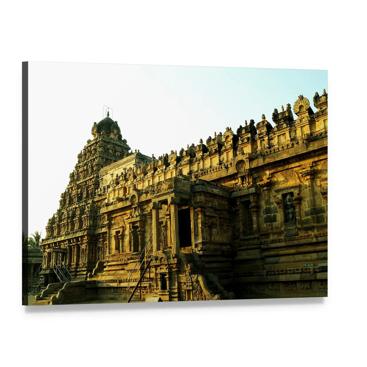 Sunlit Dravidian Temple Facade Canvas Wall Art, single panel gallery wrapped canvas, angled product view