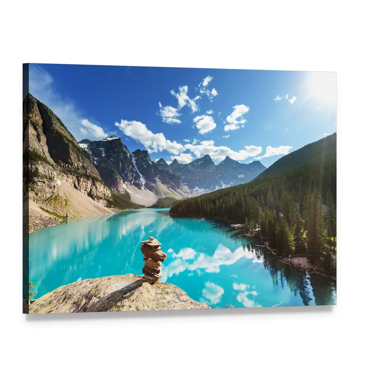 Moraine Lake with Snow-capped Peaks Canvas Wall Art, single panel gallery wrapped canvas, angled product view